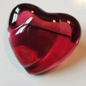 Baccarat Vintage Ruby Red Crystal & Sterling Puffy Heart Brooch